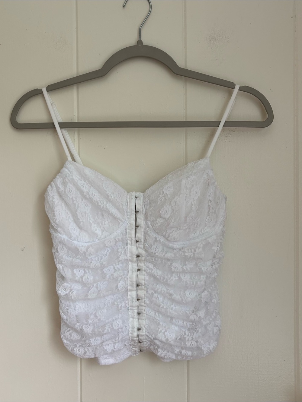 Y2K White Lace Ruched Bustier Tank Top